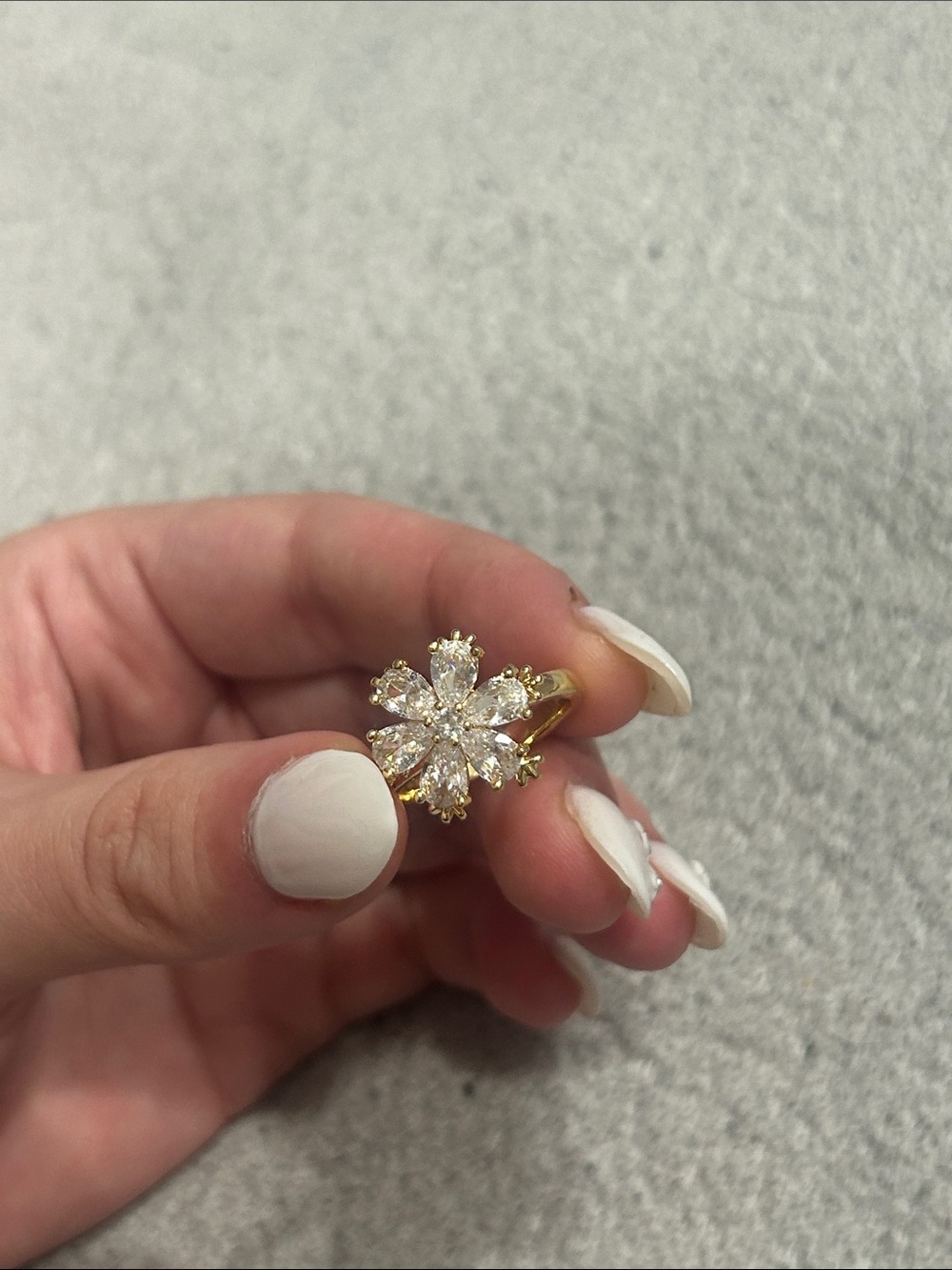Rotating/Spinner Gold Snowflake Floral Cubic Zirconia Ring in Silver